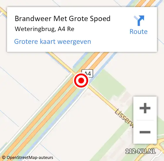 Locatie op kaart van de 112 melding: Brandweer Met Grote Spoed Naar Weteringbrug, A4 Li hectometerpaal: 20,0 op 26 juni 2019 16:55
