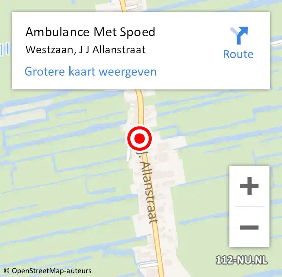 Locatie op kaart van de 112 melding: Ambulance Met Spoed Naar Westzaan, J J Allanstraat op 26 juni 2019 16:57