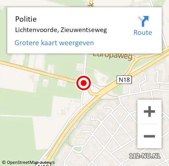 Locatie op kaart van de 112 melding: Politie Lichtenvoorde, Zieuwentseweg op 26 juni 2019 17:23