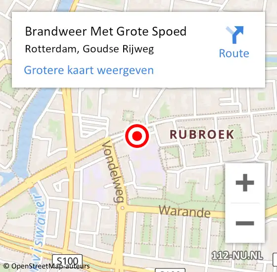 Locatie op kaart van de 112 melding: Brandweer Met Grote Spoed Naar Rotterdam, Goudse Rijweg op 26 juni 2019 17:41