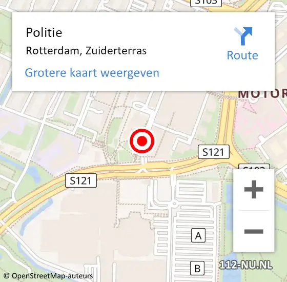Locatie op kaart van de 112 melding: Politie Rotterdam, Zuiderterras op 26 juni 2019 18:01