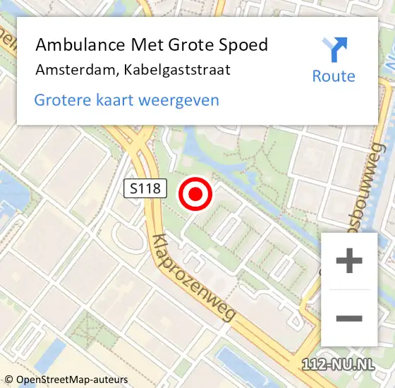 Locatie op kaart van de 112 melding: Ambulance Met Grote Spoed Naar Amsterdam, Kabelgaststraat op 26 juni 2019 18:02