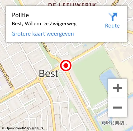 Locatie op kaart van de 112 melding: Politie Best, Willem De Zwijgerweg op 26 juni 2019 18:24
