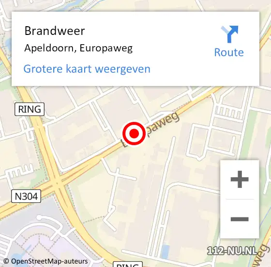 Locatie op kaart van de 112 melding: Brandweer Apeldoorn, Europaweg op 26 juni 2019 19:01