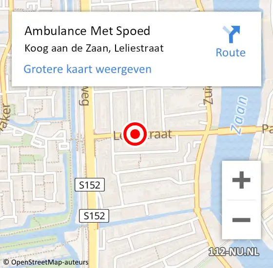 Locatie op kaart van de 112 melding: Ambulance Met Spoed Naar Koog aan de Zaan, Leliestraat op 26 juni 2019 19:49