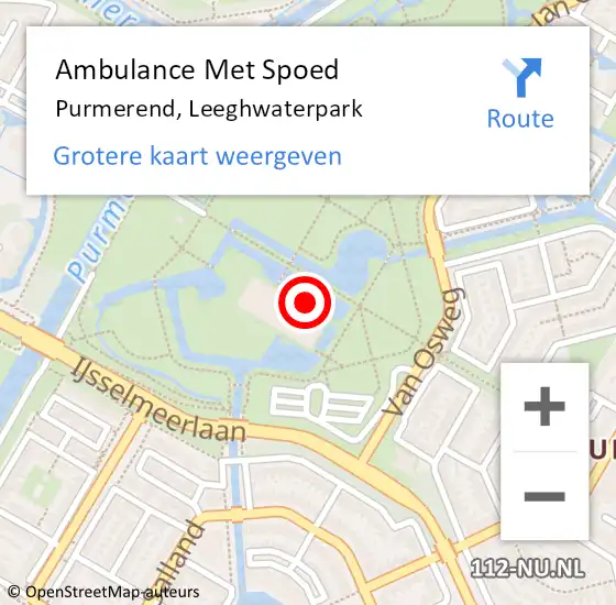 Locatie op kaart van de 112 melding: Ambulance Met Spoed Naar Purmerend, Leeghwaterpark op 26 juni 2019 20:10