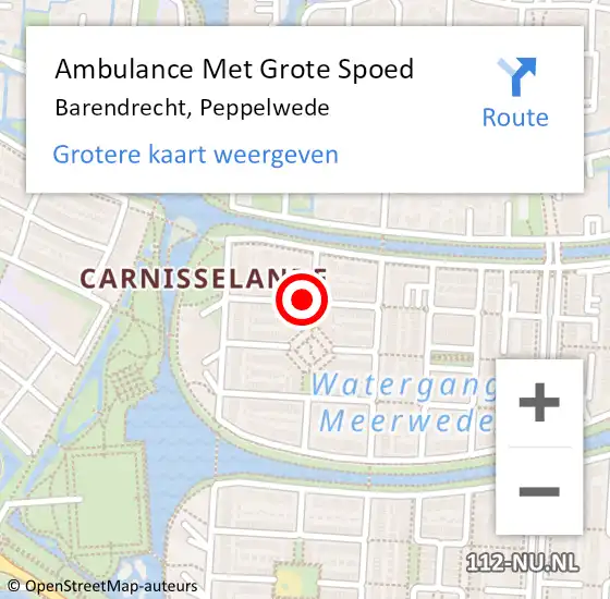 Locatie op kaart van de 112 melding: Ambulance Met Grote Spoed Naar Barendrecht, Peppelwede op 26 juni 2019 20:47