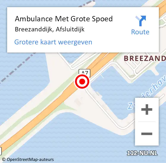 Locatie op kaart van de 112 melding: Ambulance Met Grote Spoed Naar Breezanddijk, Afsluitdijk op 27 september 2013 17:44