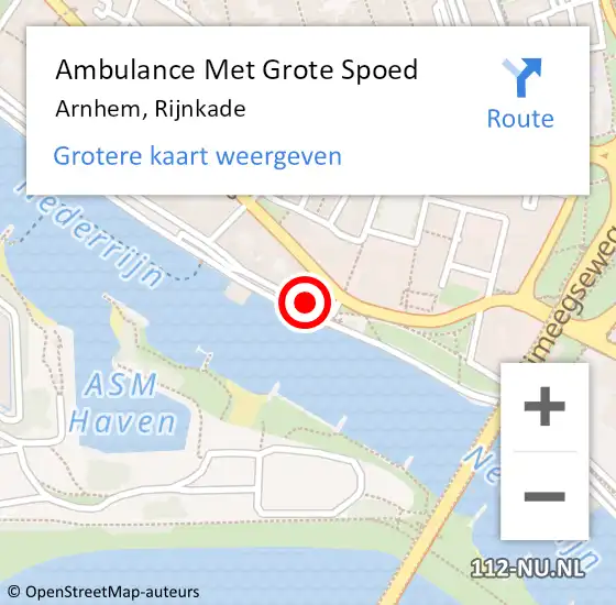 Locatie op kaart van de 112 melding: Ambulance Met Grote Spoed Naar Arnhem, Rijnkade op 26 juni 2019 20:48