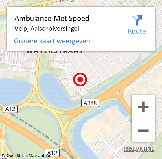 Locatie op kaart van de 112 melding: Ambulance Met Spoed Naar Velp, Aalscholversingel op 26 juni 2019 20:56