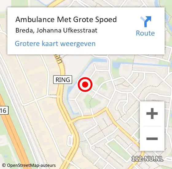 Locatie op kaart van de 112 melding: Ambulance Met Grote Spoed Naar Breda, Johanna Ufkesstraat op 26 juni 2019 22:15