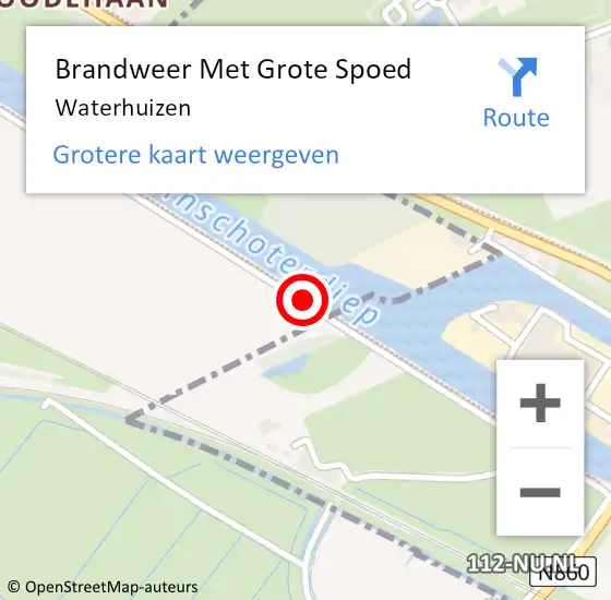 Locatie op kaart van de 112 melding: Brandweer Met Grote Spoed Naar Waterhuizen op 26 juni 2019 22:37