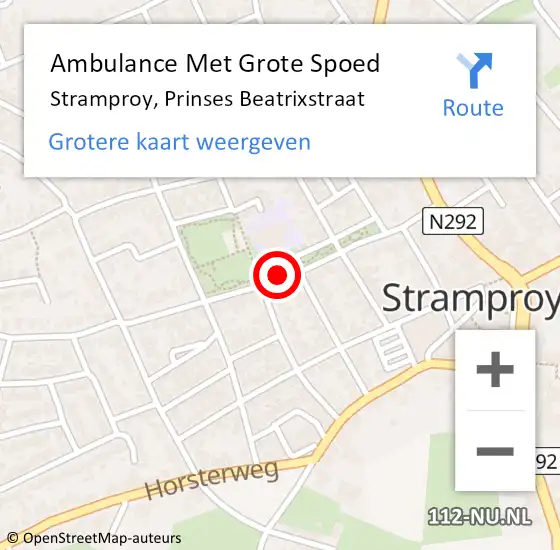 Locatie op kaart van de 112 melding: Ambulance Met Grote Spoed Naar Stramproy, Prinses Beatrixstraat op 26 juni 2019 23:15
