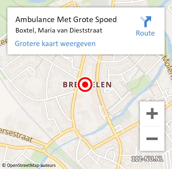 Locatie op kaart van de 112 melding: Ambulance Met Grote Spoed Naar Boxtel, Maria van Dieststraat op 27 juni 2019 00:34