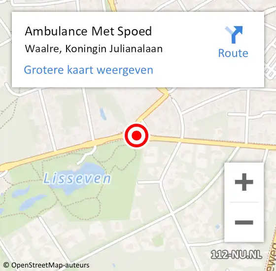 Locatie op kaart van de 112 melding: Ambulance Met Spoed Naar Waalre, Koningin Julianalaan op 27 juni 2019 07:59