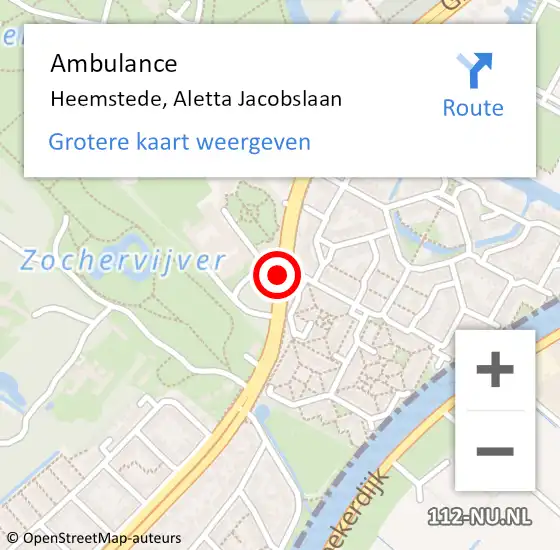 Locatie op kaart van de 112 melding: Ambulance Heemstede, Aletta Jacobslaan op 27 juni 2019 08:06