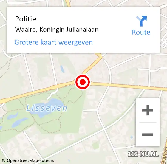 Locatie op kaart van de 112 melding: Politie Waalre, Koningin Julianalaan op 27 juni 2019 08:08