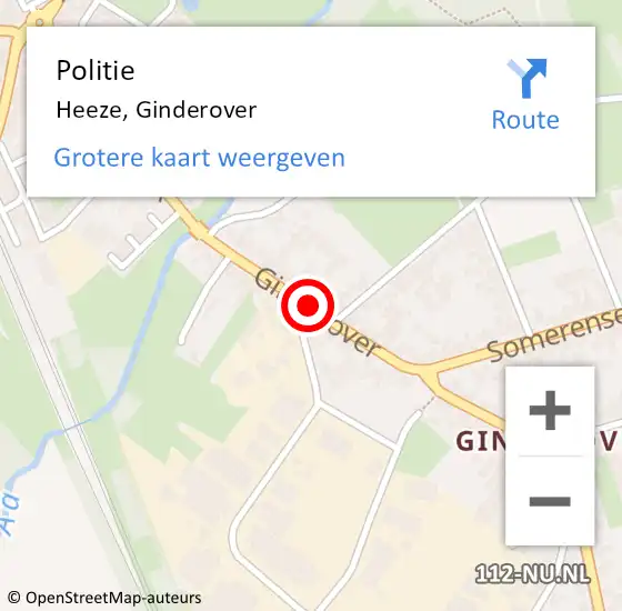 Locatie op kaart van de 112 melding: Politie Heeze, Ginderover op 27 juni 2019 08:11