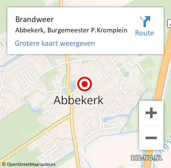 Locatie op kaart van de 112 melding: Brandweer Abbekerk, Burgemeester P.Kromplein op 27 juni 2019 08:42