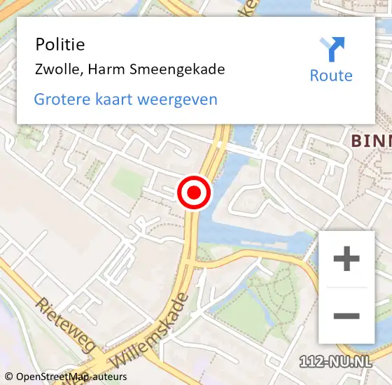 Locatie op kaart van de 112 melding: Politie Zwolle, Harm Smeengekade op 27 juni 2019 08:48