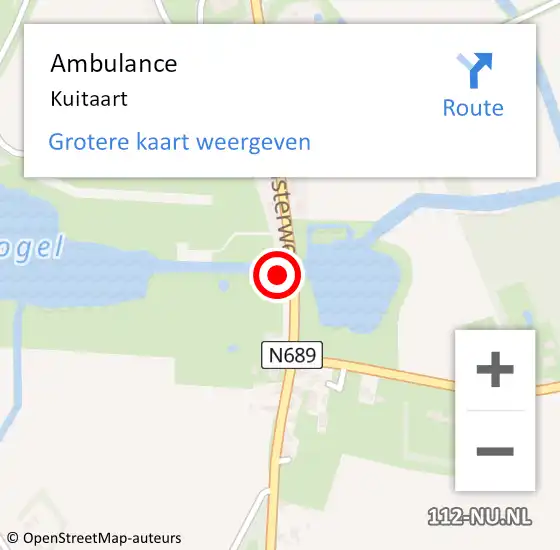 Locatie op kaart van de 112 melding: Ambulance Kuitaart op 27 juni 2019 09:20