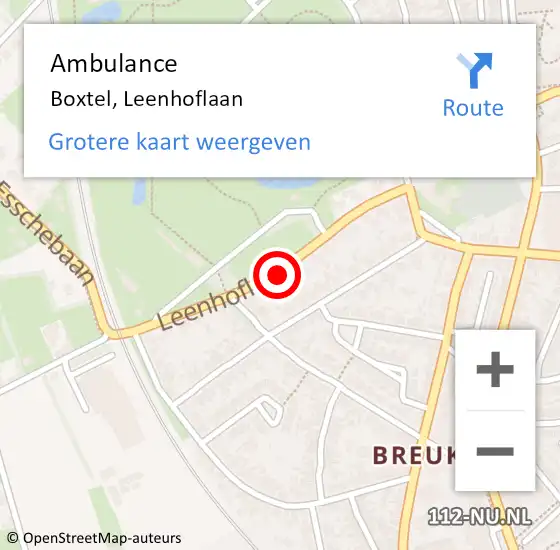 Locatie op kaart van de 112 melding: Ambulance Boxtel, Leenhoflaan op 27 juni 2019 11:06