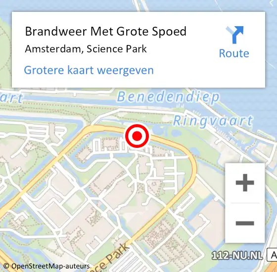 Locatie op kaart van de 112 melding: Brandweer Met Grote Spoed Naar Amsterdam, Science Park op 27 juni 2019 11:52