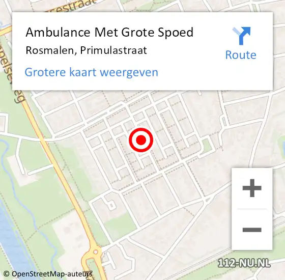 Locatie op kaart van de 112 melding: Ambulance Met Grote Spoed Naar Rosmalen, Primulastraat op 27 juni 2019 12:59