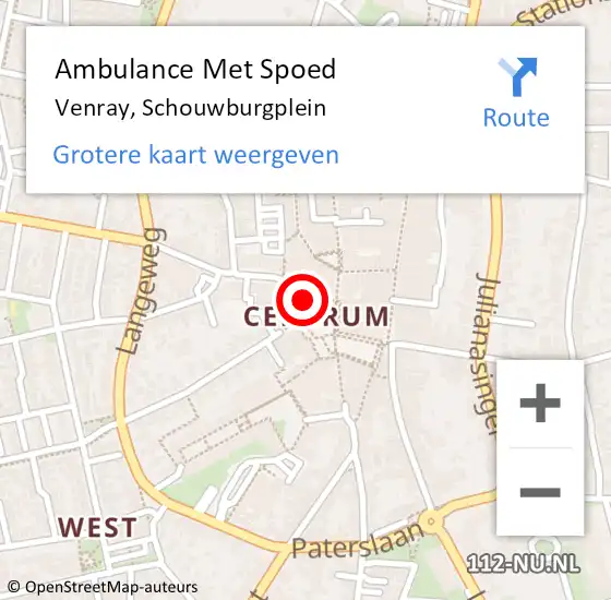 Locatie op kaart van de 112 melding: Ambulance Met Spoed Naar Venray, Schouwburgplein op 27 juni 2019 14:22