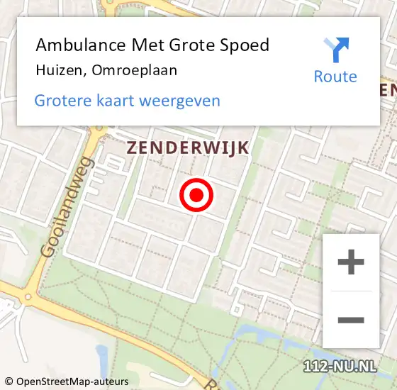 Locatie op kaart van de 112 melding: Ambulance Met Grote Spoed Naar Huizen, Omroeplaan op 27 juni 2019 17:28