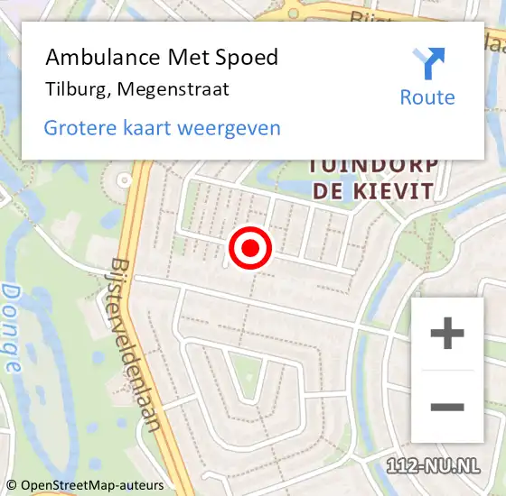 Locatie op kaart van de 112 melding: Ambulance Met Spoed Naar Tilburg, Megenstraat op 27 juni 2019 18:09