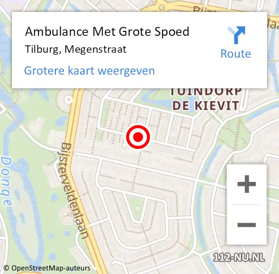 Locatie op kaart van de 112 melding: Ambulance Met Grote Spoed Naar Tilburg, Megenstraat op 27 juni 2019 18:12