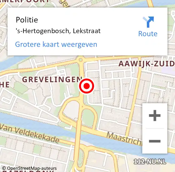 Locatie op kaart van de 112 melding: Politie 's-Hertogenbosch, Lekstraat op 27 juni 2019 20:16