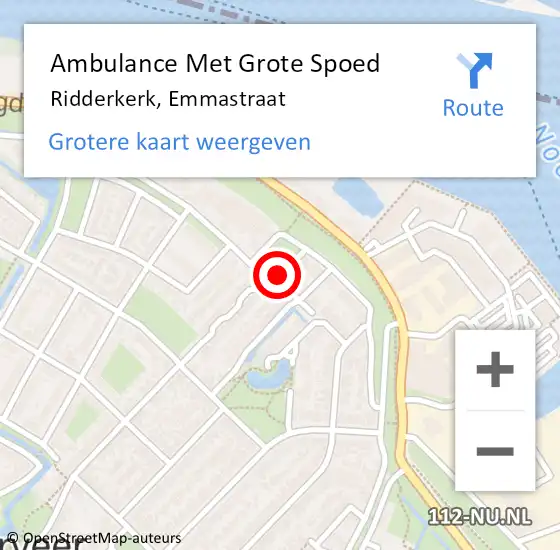 Locatie op kaart van de 112 melding: Ambulance Met Grote Spoed Naar Ridderkerk, Emmastraat op 28 juni 2019 00:43