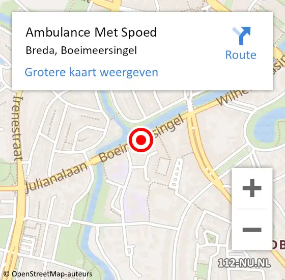 Locatie op kaart van de 112 melding: Ambulance Met Spoed Naar Breda, Boeimeersingel op 28 juni 2019 03:22