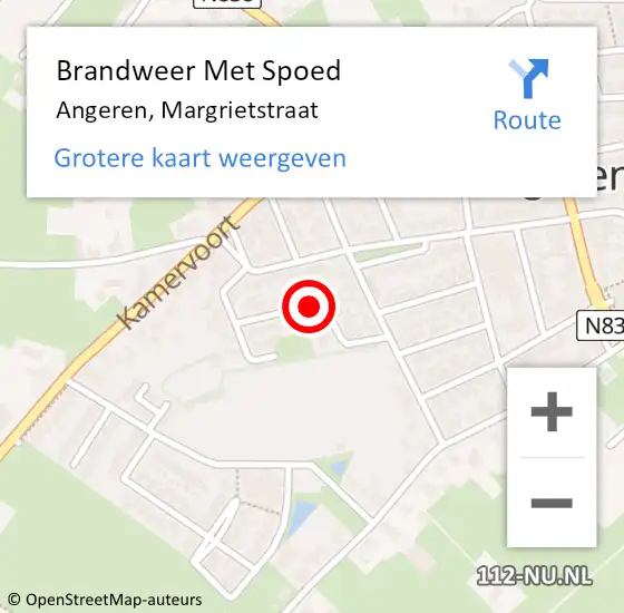 Locatie op kaart van de 112 melding: Brandweer Met Spoed Naar Angeren, Margrietstraat op 28 juni 2019 04:46