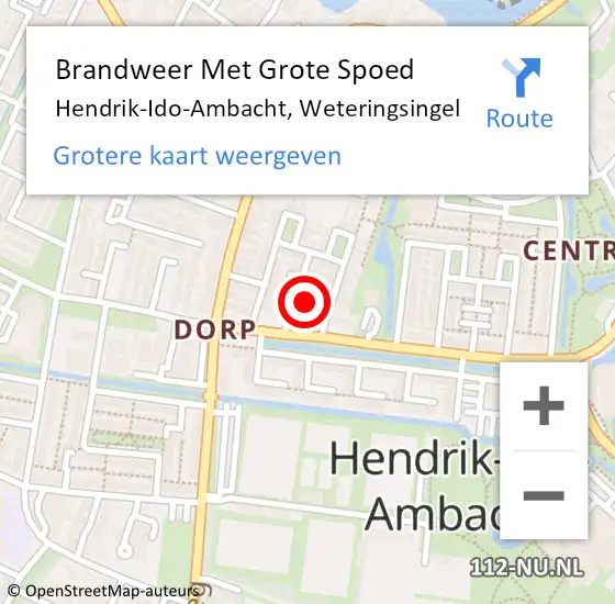 Locatie op kaart van de 112 melding: Brandweer Met Grote Spoed Naar Hendrik-Ido-Ambacht, Weteringsingel op 28 juni 2019 10:33