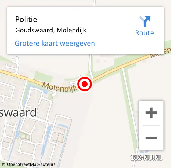 Locatie op kaart van de 112 melding: Politie Goudswaard, Molendijk op 28 juni 2019 11:39