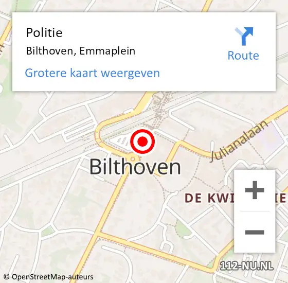 Locatie op kaart van de 112 melding: Politie Bilthoven, Emmaplein op 28 juni 2019 13:24