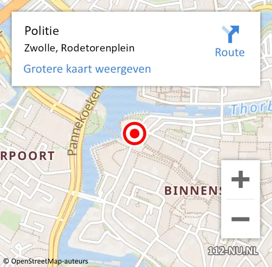 Locatie op kaart van de 112 melding: Politie Zwolle, Rodetorenplein op 28 juni 2019 14:20