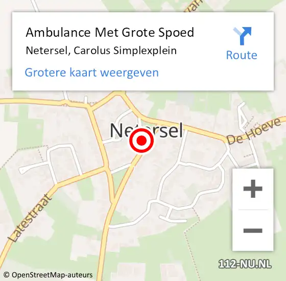Locatie op kaart van de 112 melding: Ambulance Met Grote Spoed Naar Netersel, Carolus Simplexplein op 28 juni 2019 15:34