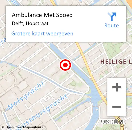 Locatie op kaart van de 112 melding: Ambulance Met Spoed Naar Delft, Hopstraat op 28 juni 2019 15:38