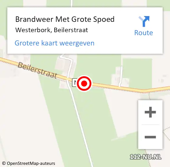 Locatie op kaart van de 112 melding: Brandweer Met Grote Spoed Naar Westerbork, Beilerstraat op 28 juni 2019 16:01