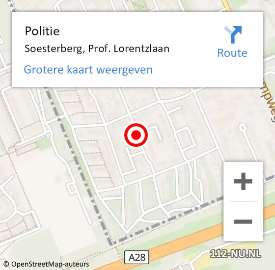 Locatie op kaart van de 112 melding: Politie Soesterberg, Prof. Lorentzlaan op 28 juni 2019 16:58