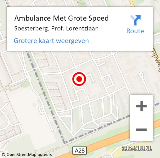 Locatie op kaart van de 112 melding: Ambulance Met Grote Spoed Naar Soesterberg, Prof. Lorentzlaan op 28 juni 2019 17:02