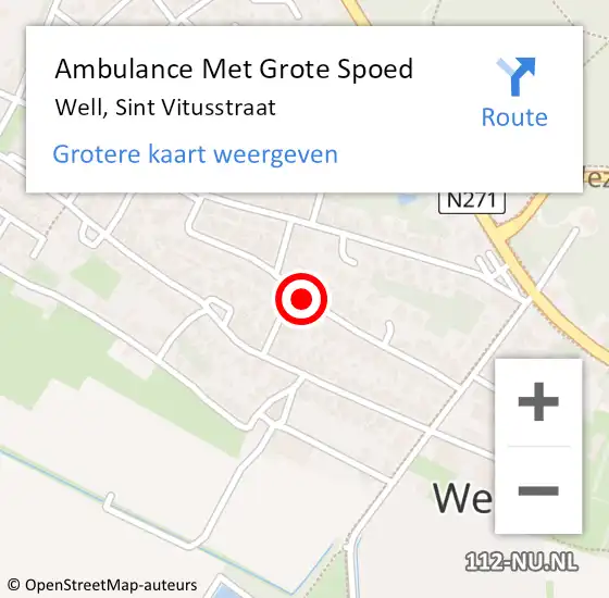 Locatie op kaart van de 112 melding: Ambulance Met Grote Spoed Naar Well, Sint Vitusstraat op 28 juni 2019 17:05
