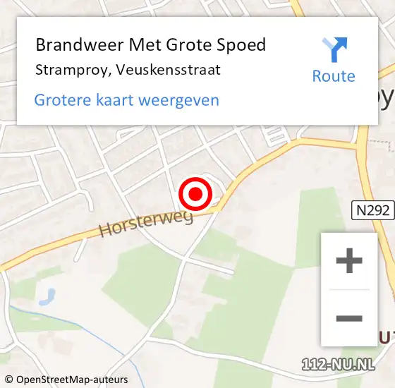 Locatie op kaart van de 112 melding: Brandweer Met Grote Spoed Naar Stramproy, Veuskensstraat op 28 juni 2019 17:12