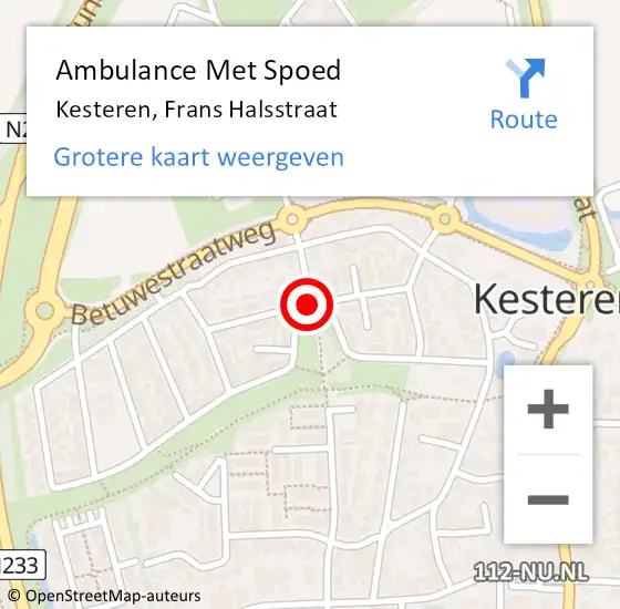 Locatie op kaart van de 112 melding: Ambulance Met Spoed Naar Kesteren, Frans Halsstraat op 28 juni 2019 17:15