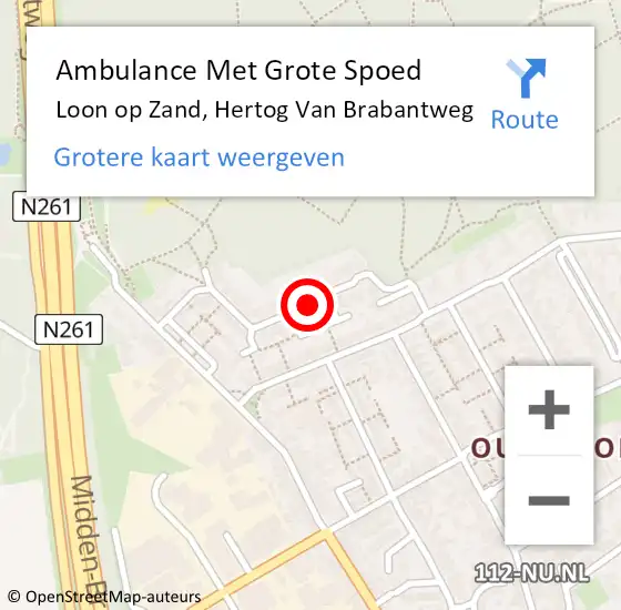 Locatie op kaart van de 112 melding: Ambulance Met Grote Spoed Naar Loon op Zand, Hertog van Brabantweg op 28 juni 2019 17:15