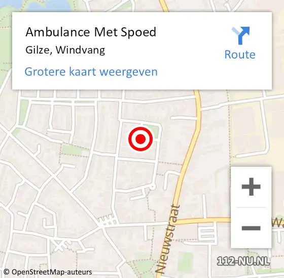 Locatie op kaart van de 112 melding: Ambulance Met Spoed Naar Gilze, Windvang op 28 juni 2019 18:52